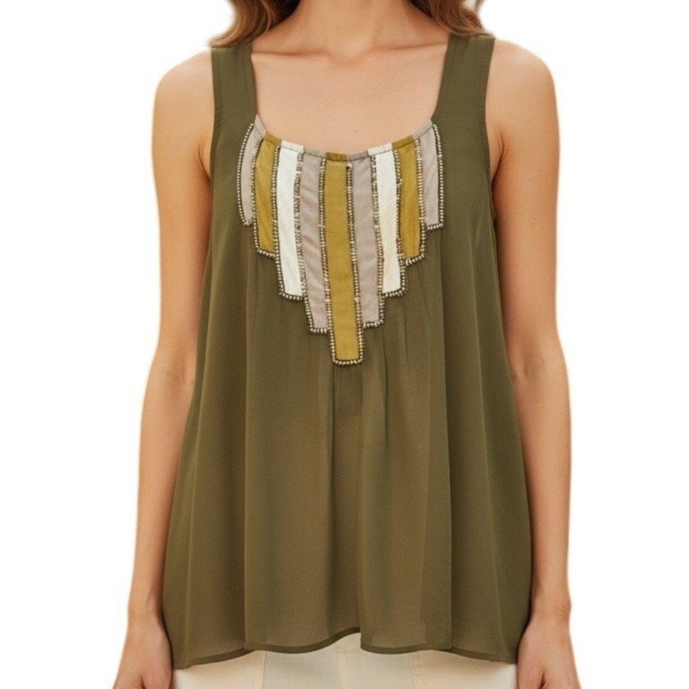 URBAN OUTFITTERS STARING AT STARS Olive Green Beaded Bib Racerback Tank Top S